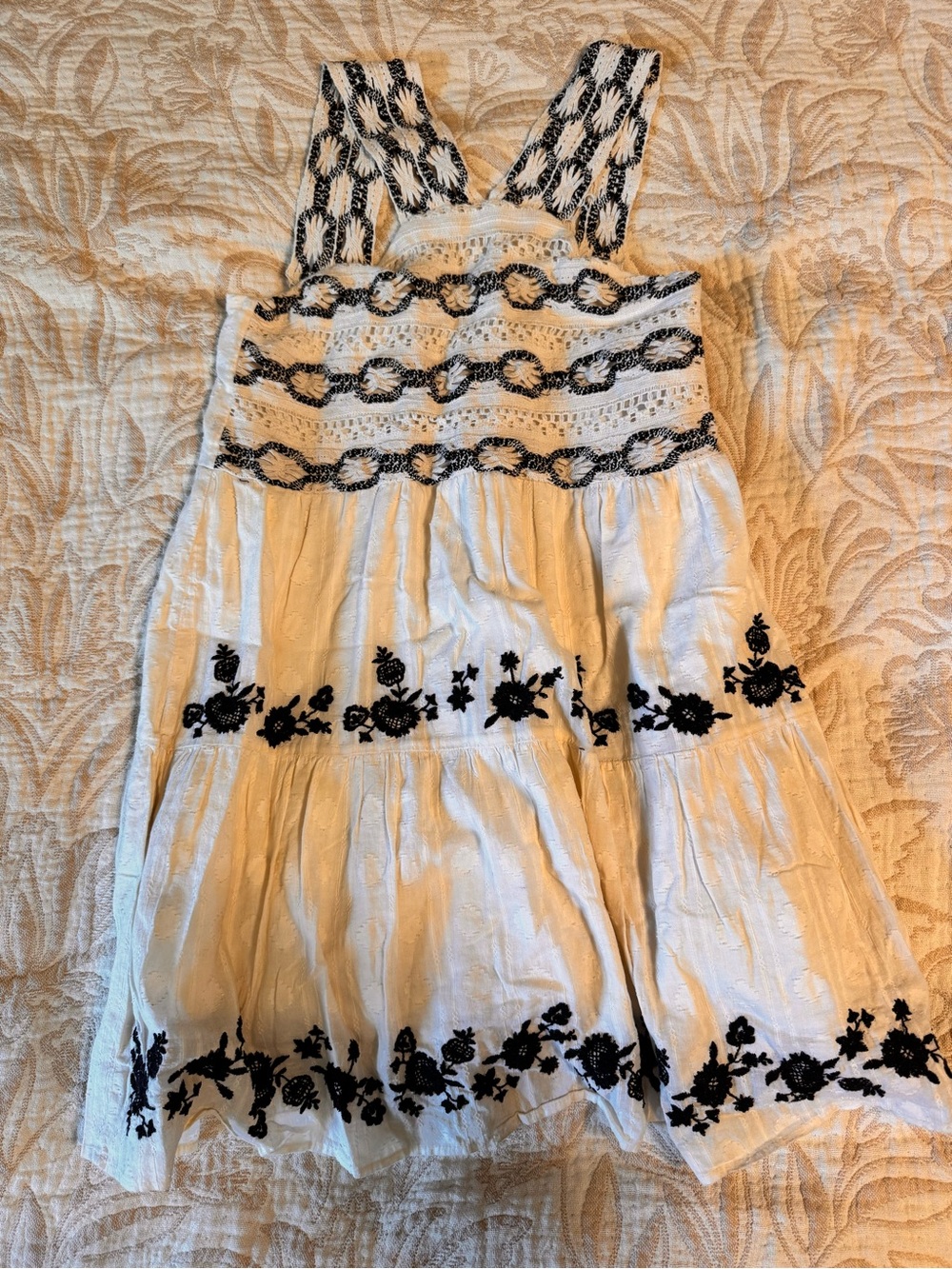 Zara White Dress with Black Embroidered Floral Detail